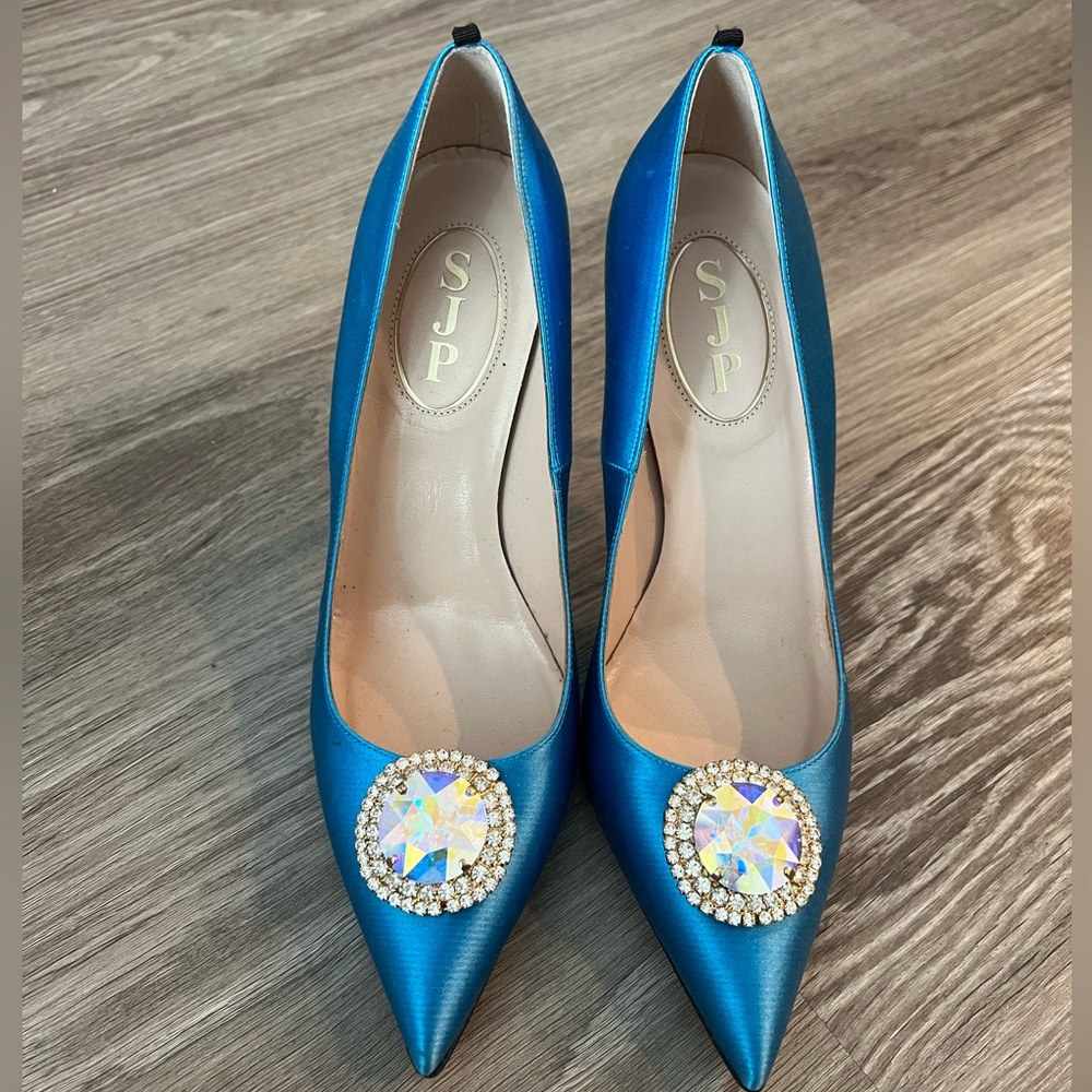SJP Sarah Jessica Parker Turquoise/Aqua Blue Pump with Jewel Front - Picture 3 of 13